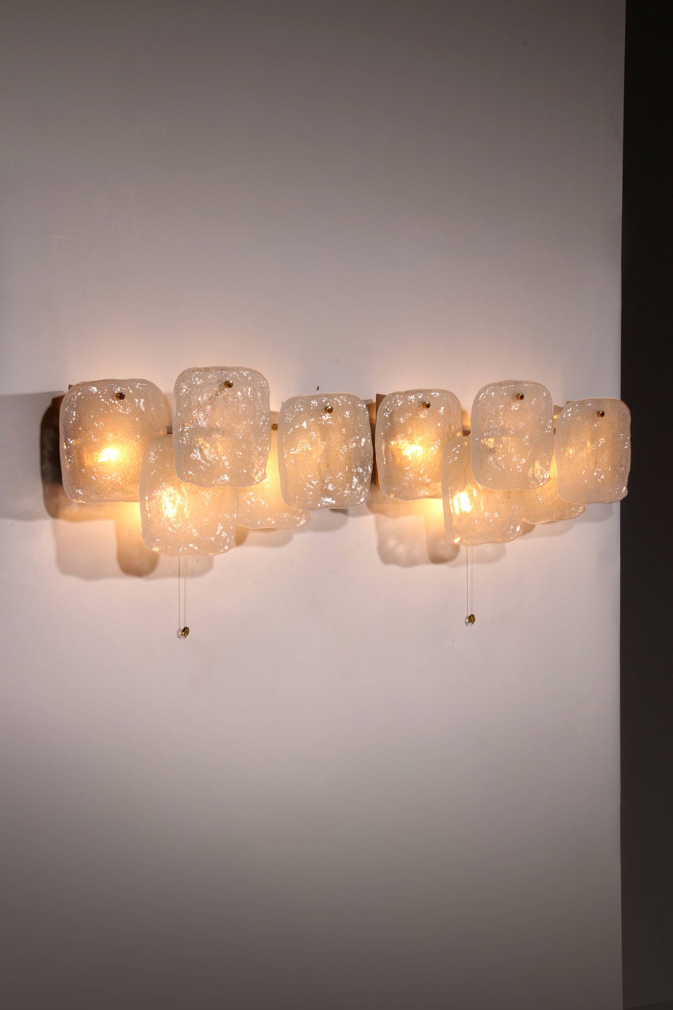 J.T. Kalmar Midcentury Ice Glass Wall Sconces Austria 1960