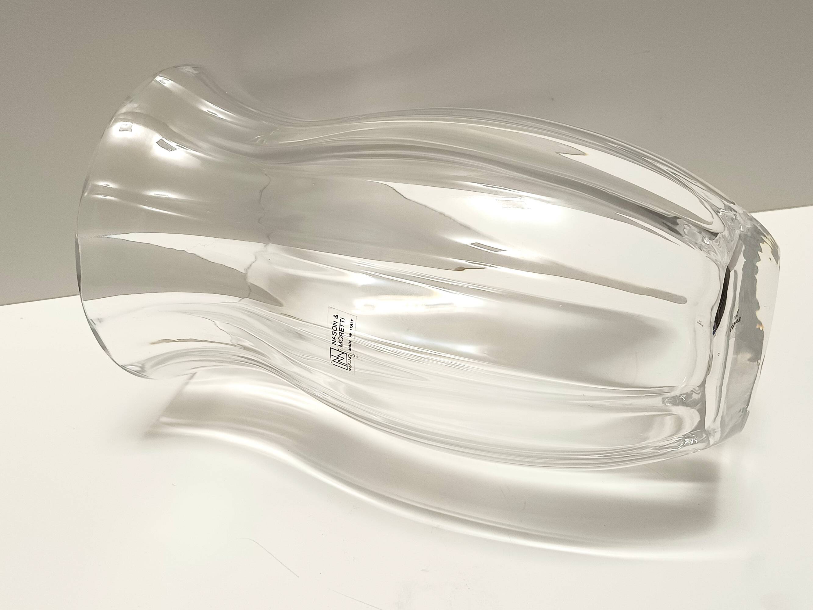 Transparent Murano Glass Vase by Moretti and Nason, Labeled, Italy 1990s