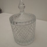 ancien pot couvert  en verre taillé / pointes de diamants