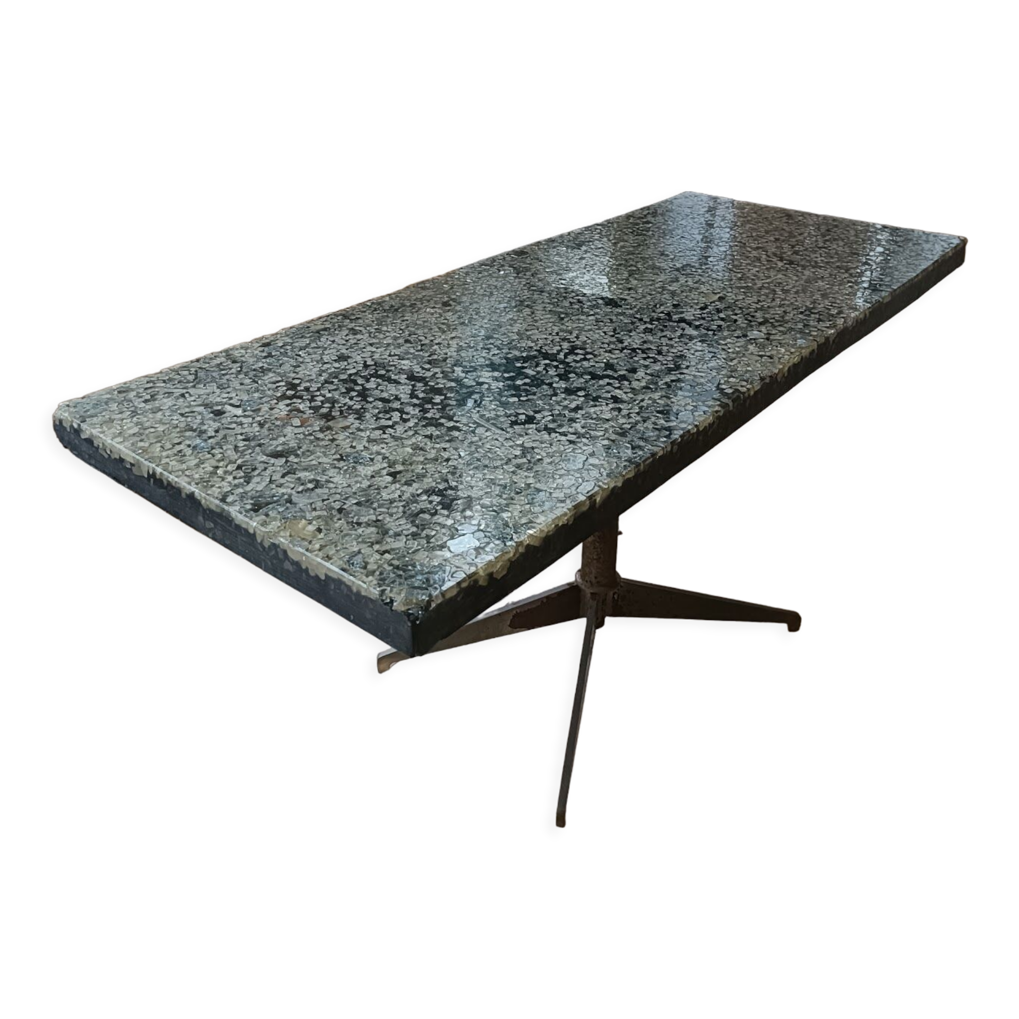 Coffee table in fractal stone, steel resin and inclusions Marie Claude de Fouquières 1970s