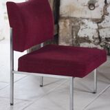 Set of 4 modernist burgundy armchairs, 1970.