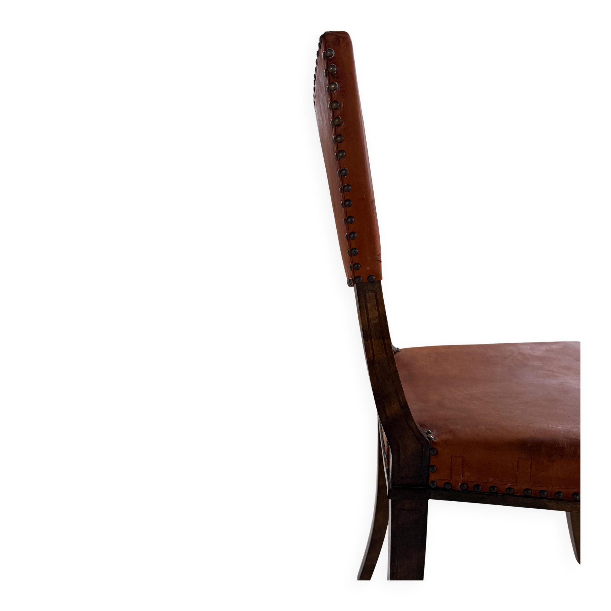 Chaise suédoise Art déco en pin et cuir Carl Bergsten 1929