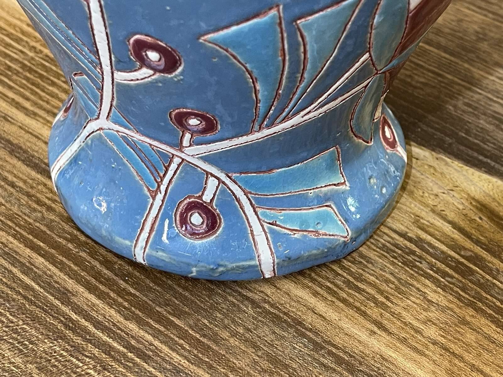 Vase Art déco des années 1930 en faïence émaillée