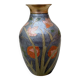 Vintage brass vase with cloisonné enamel floral decoration