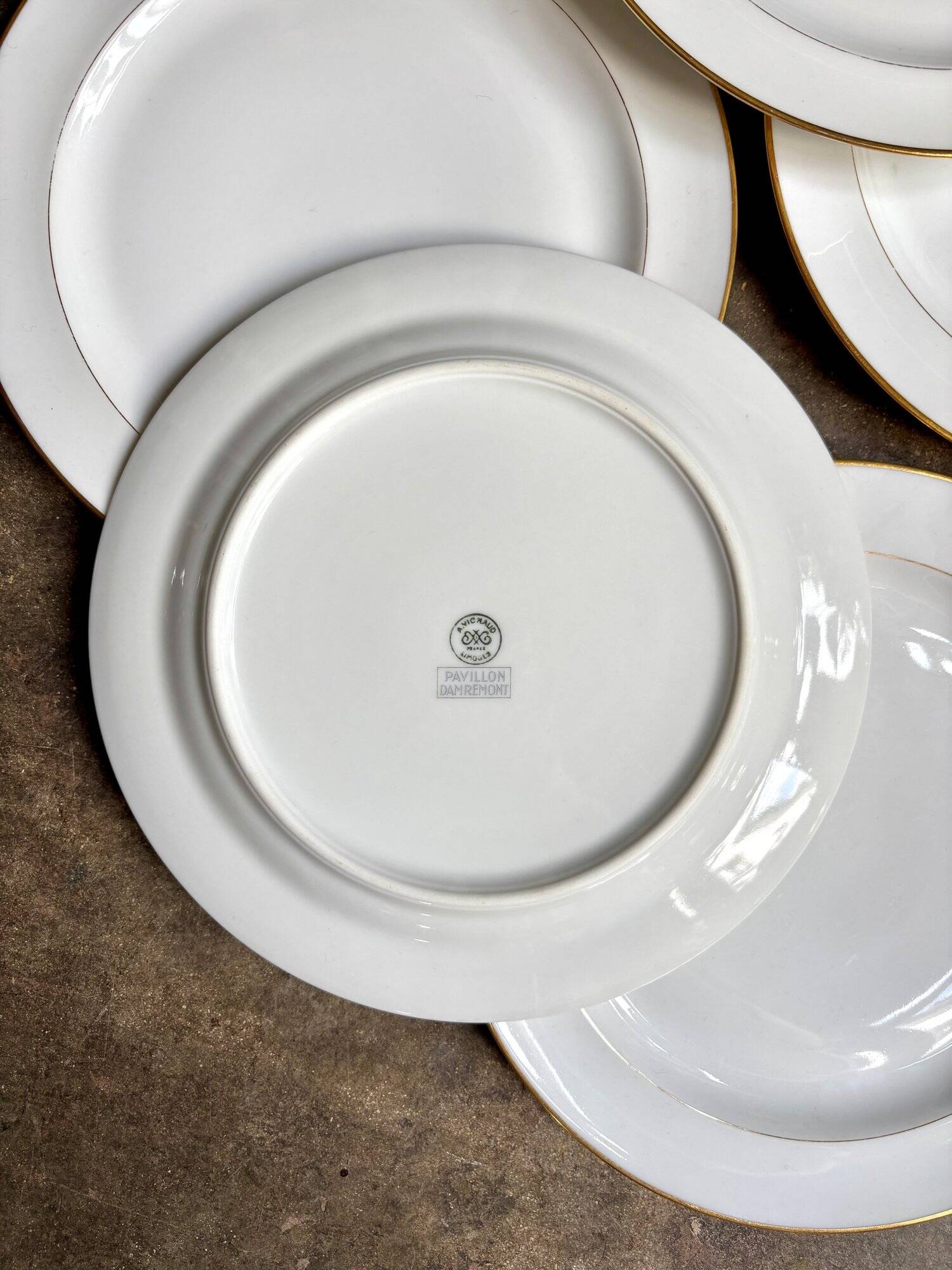 6 A. Vignaud dinner plates in gilded Limoges porcelain - Pavillon Dam