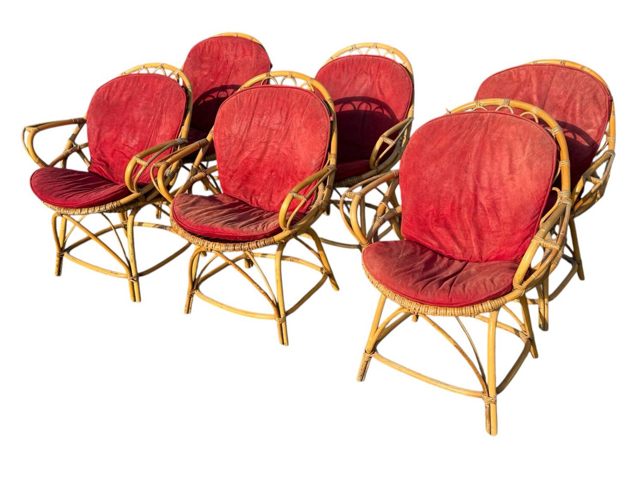 Set of 6 rattan armchairs from the 1960s, France.