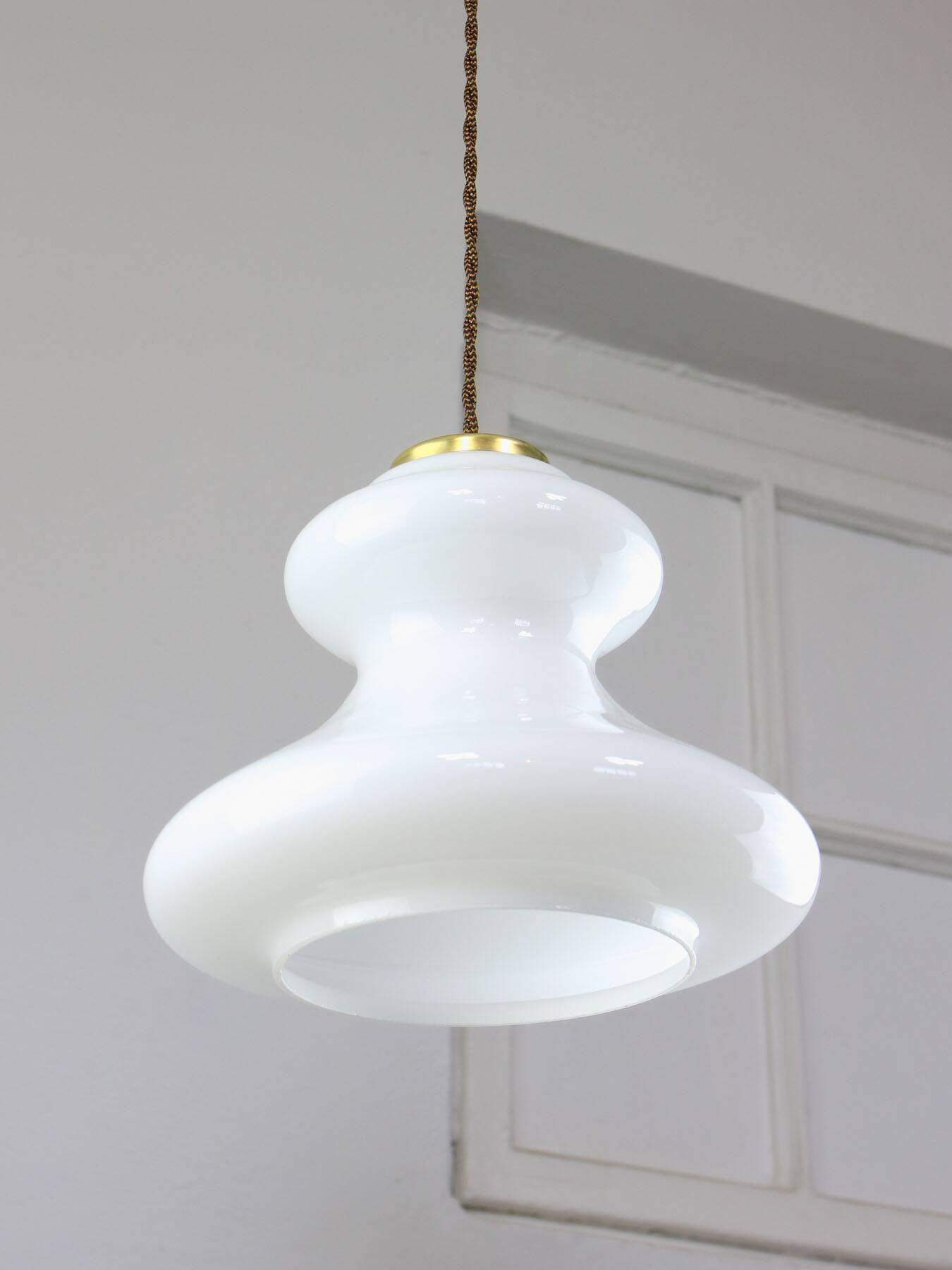 Mid-century italian green glass & brass pendant lamp