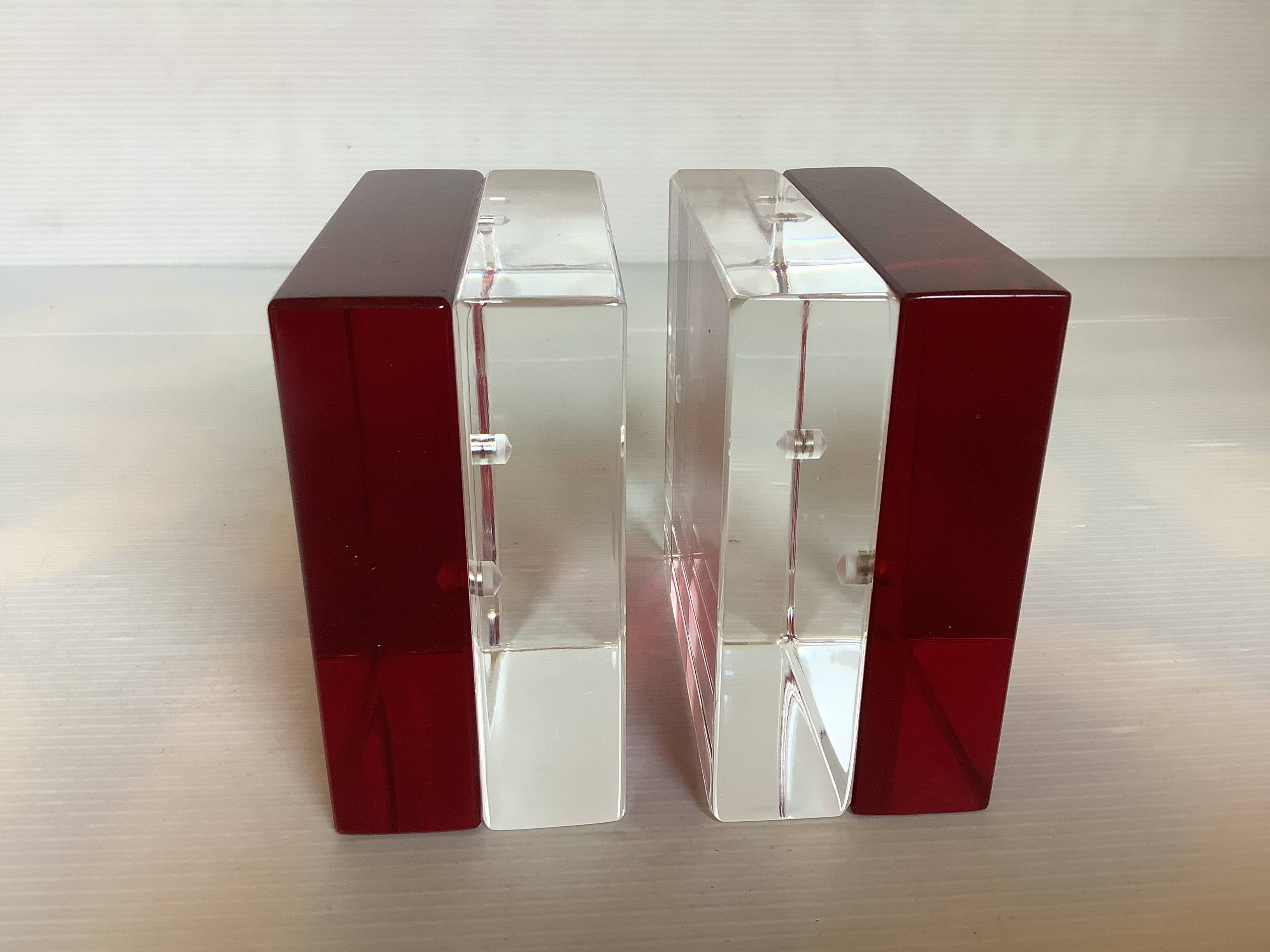 Pair of two-tone plexiglass bookends