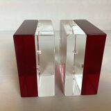 Pair of two-tone plexiglass bookends