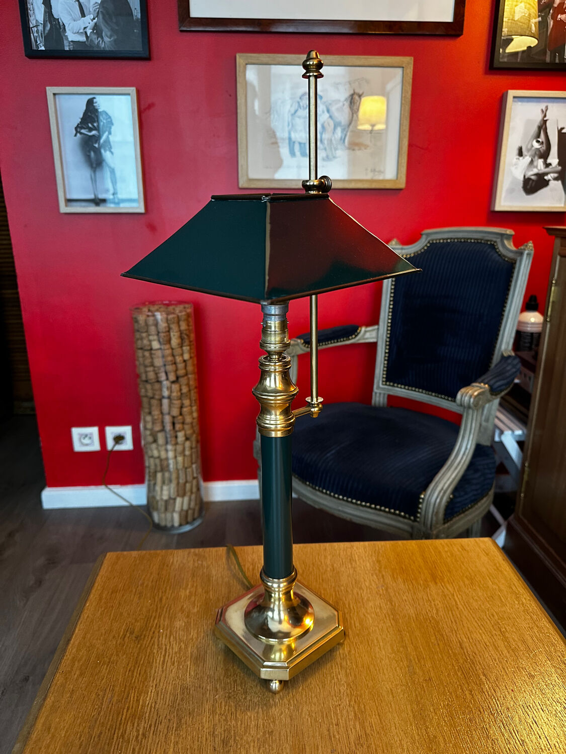 Large Empire Bouillotte Lamp in Brass and Lacquered Sheet Metal Restored - H6