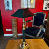 Large Empire Bouillotte Lamp in Brass and Lacquered Sheet Metal Restored - H6