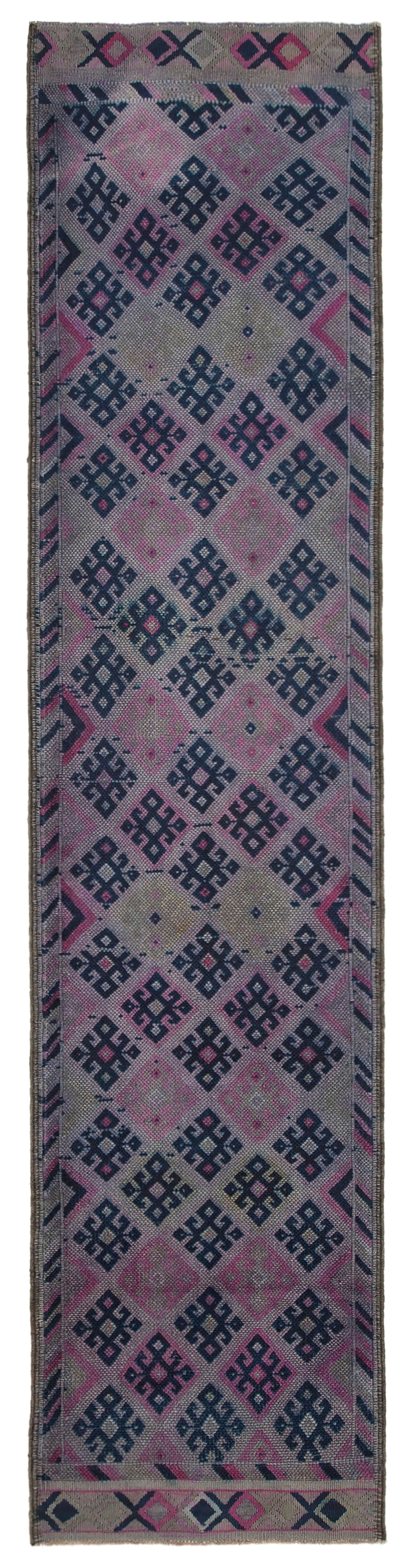 Hand-knotted wool turkish purple runner carpet 95 cm x 406 cm