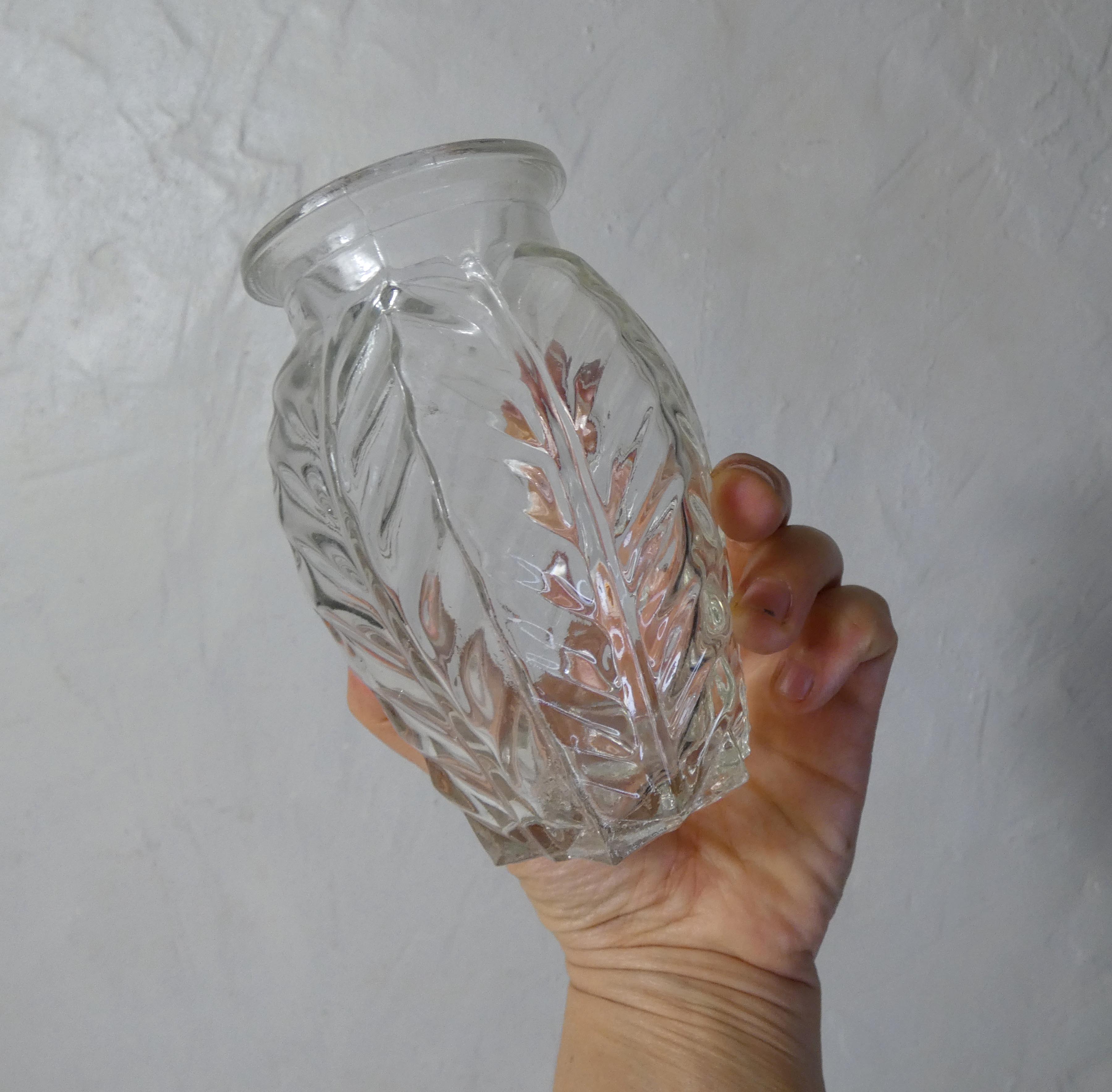 3 vintage molded glass bulbous vases 50s