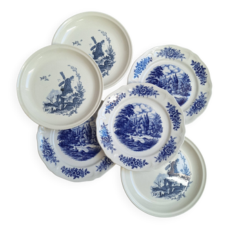 Assiettes plates bleu vintage Moulin des Loups