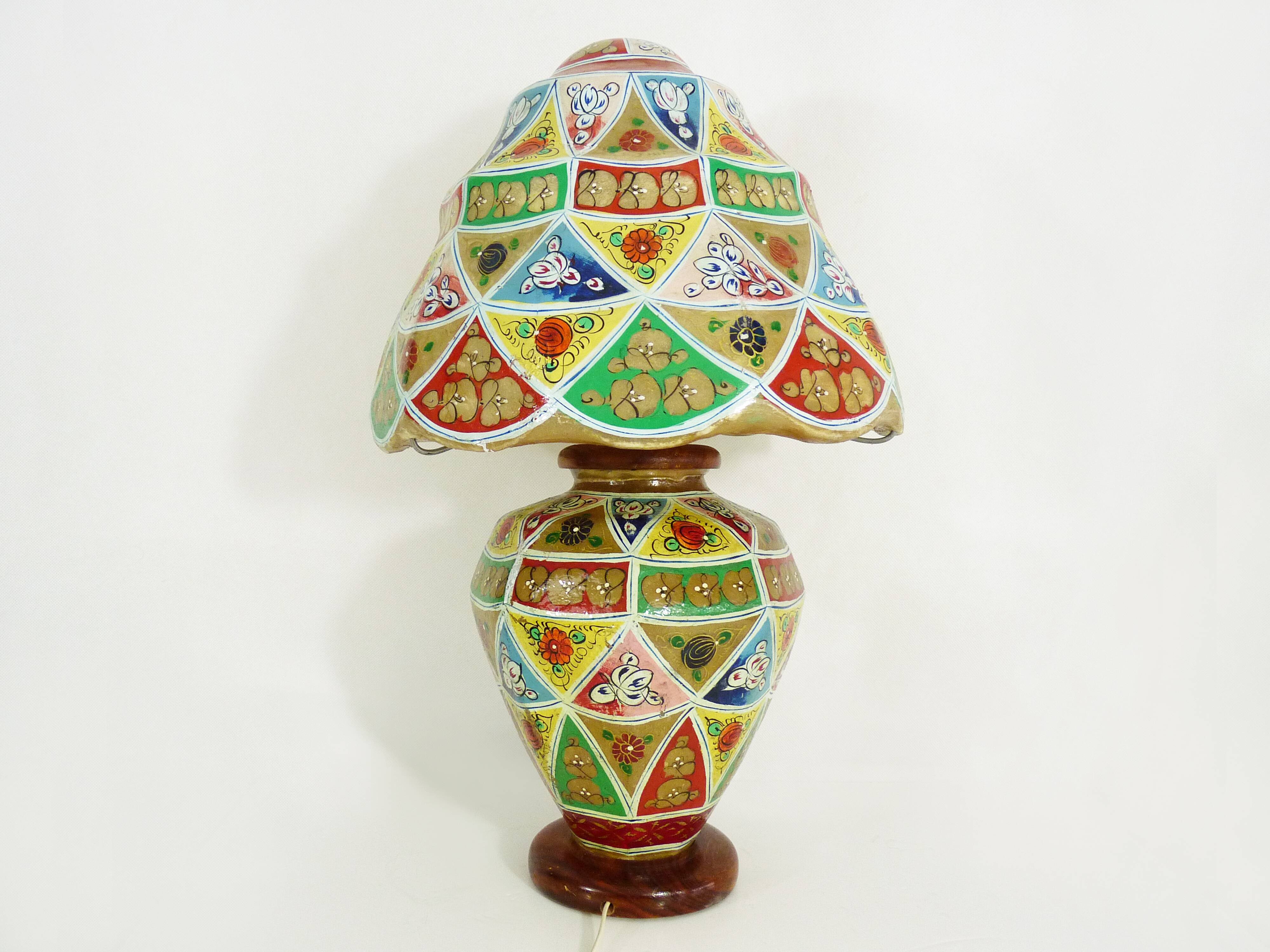 Ancient camel leather lamp and wooden base