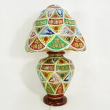 Ancient camel leather lamp and wooden base