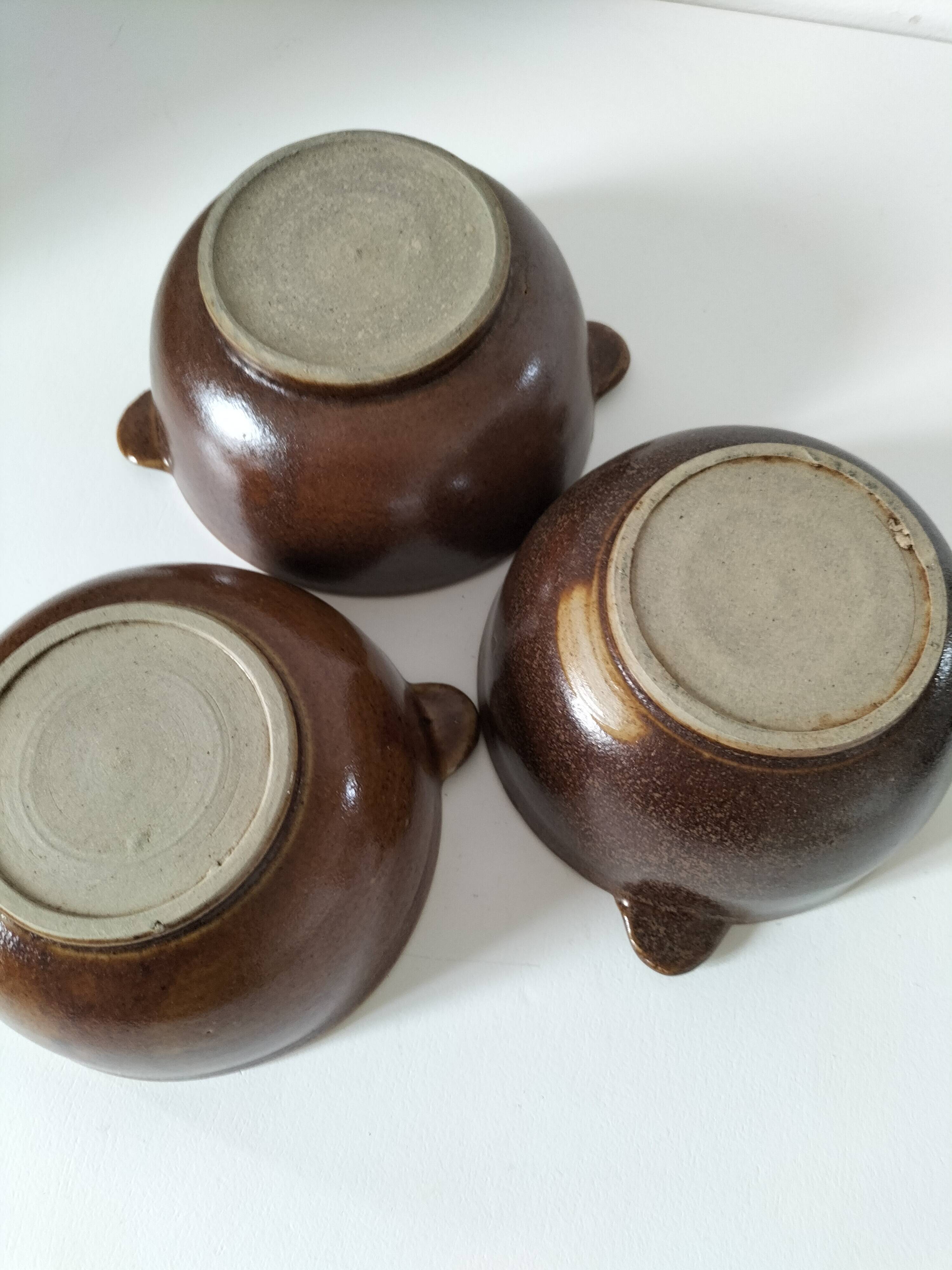 Trio de bol à oreilles en grès bicolores