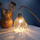 Hanging pendant light thick transparent draped and amber glass, vintage