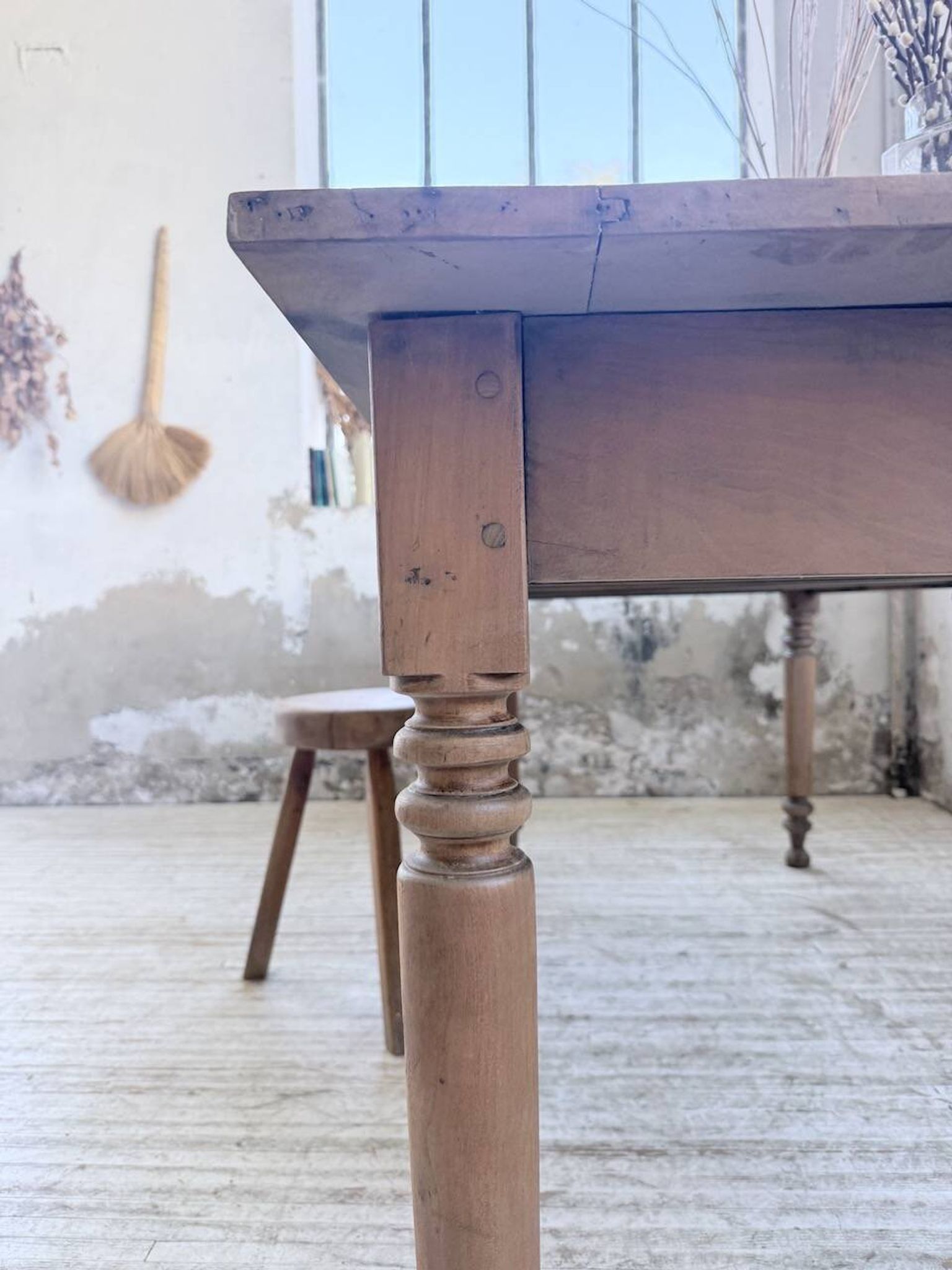 Bistro farmhouse table cherry wood turned legs 180cm