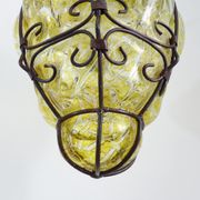 Italian vintage wall lamp in yellow blown glass and wrought iron. Year 70 80