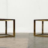 Cube side tables in brass and glass in the French Hollywood Regency style by Maison Charles, 1970s, set of 2.