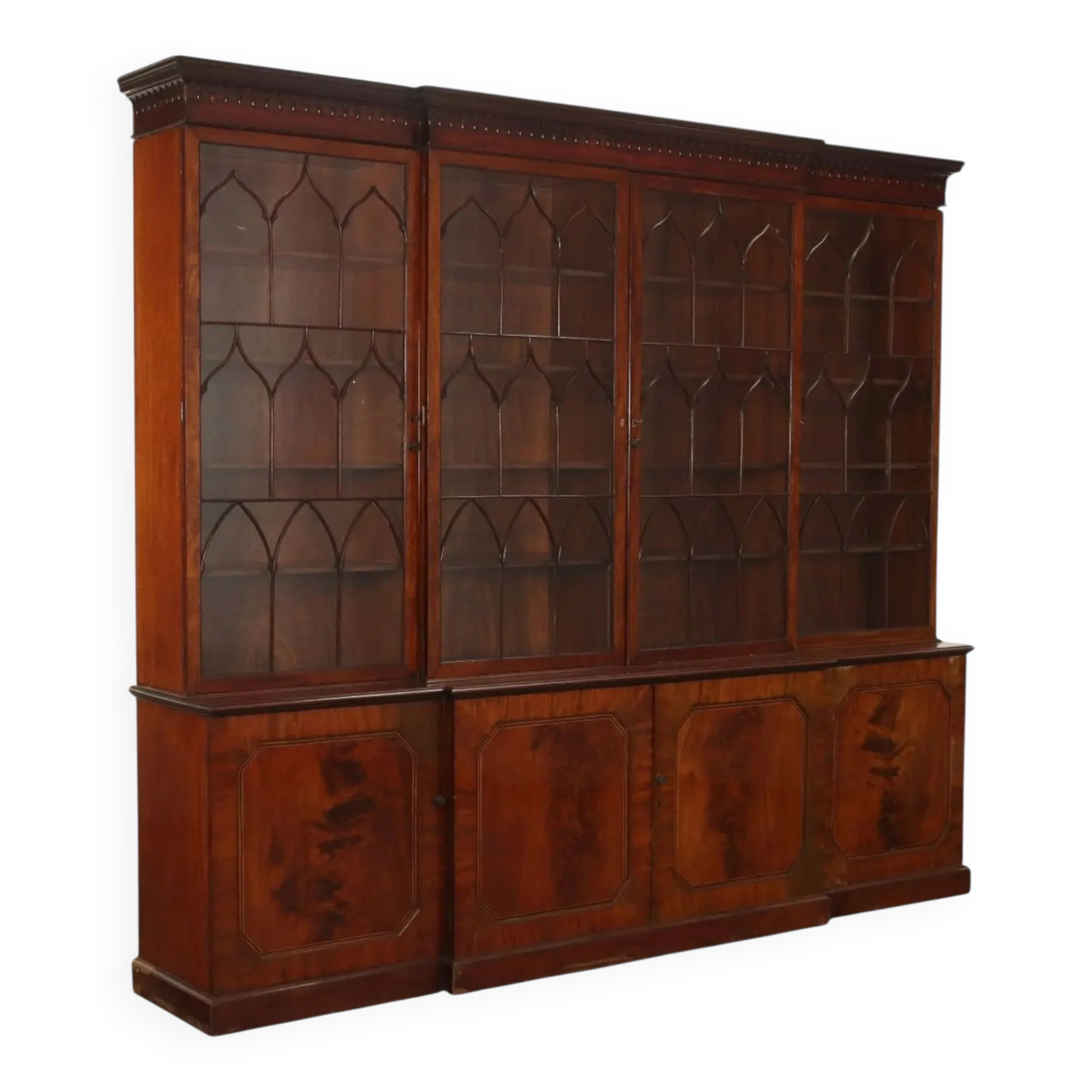 Large antique mahogany library with glass doors 19th Century