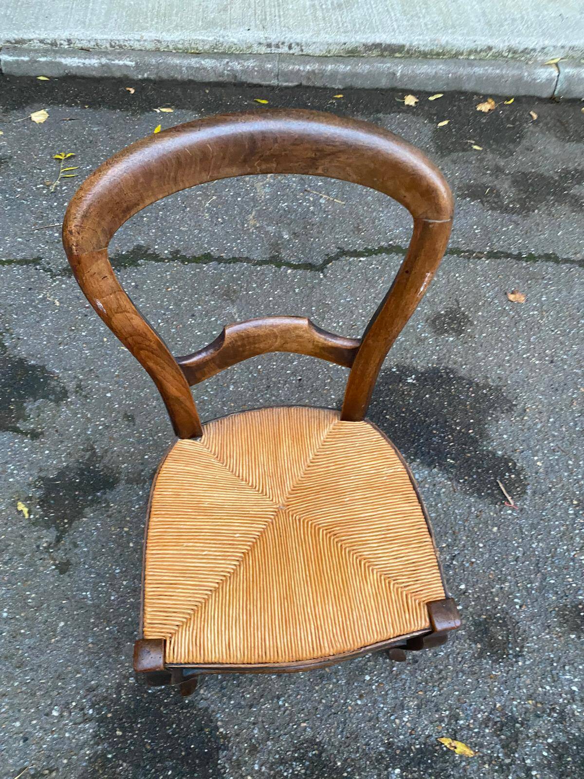 Chaise de bureau bois massif et paille Louis Philippe