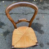 Chaise de bureau bois massif et paille Louis Philippe