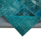 Hand-knotted oriental overdyed 169 cm x 243 cm turquoise patchwork carpet