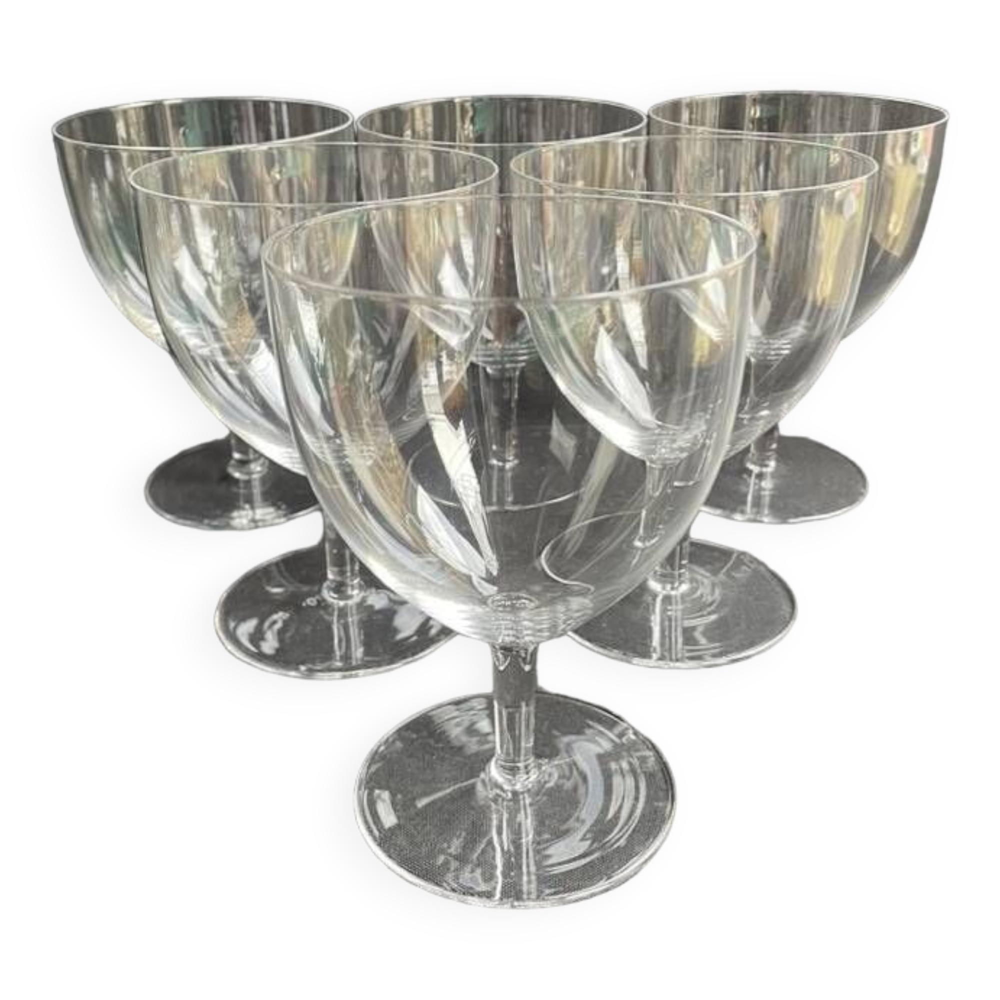 6 large glasses in light blown crystal