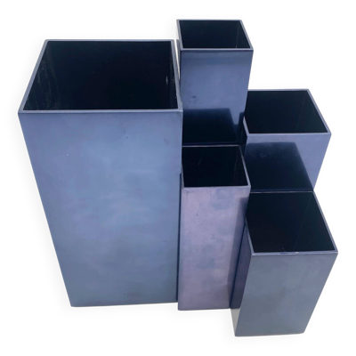 Vases modulaires en métal – bleu pétrole, 1980s
