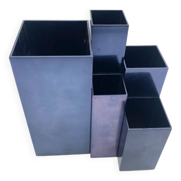 Vases modulaires en métal – bleu pétrole, 1980s