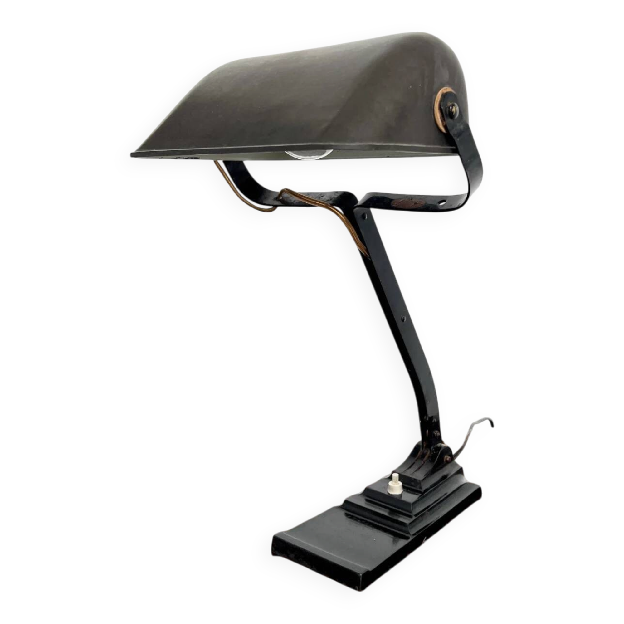 Lampe de bureau articulée ERPE — Métal noir et bakélite, Belgique, années 30-40