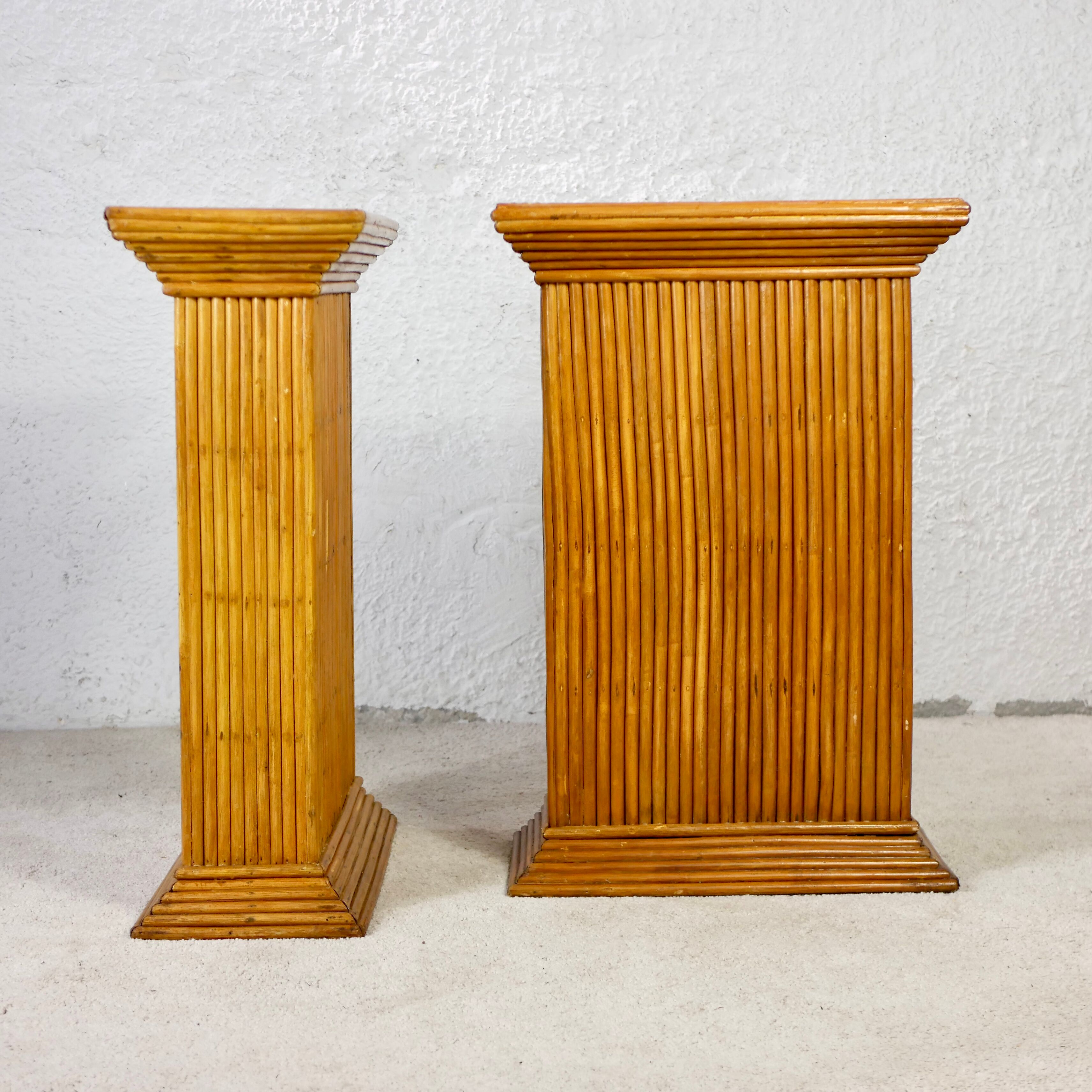 Pair of rattan pedestals 60s