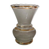 Vase en verre granité blanc, liseré doré, années 50
