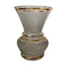 White granite glass vase, gilded border, 50s