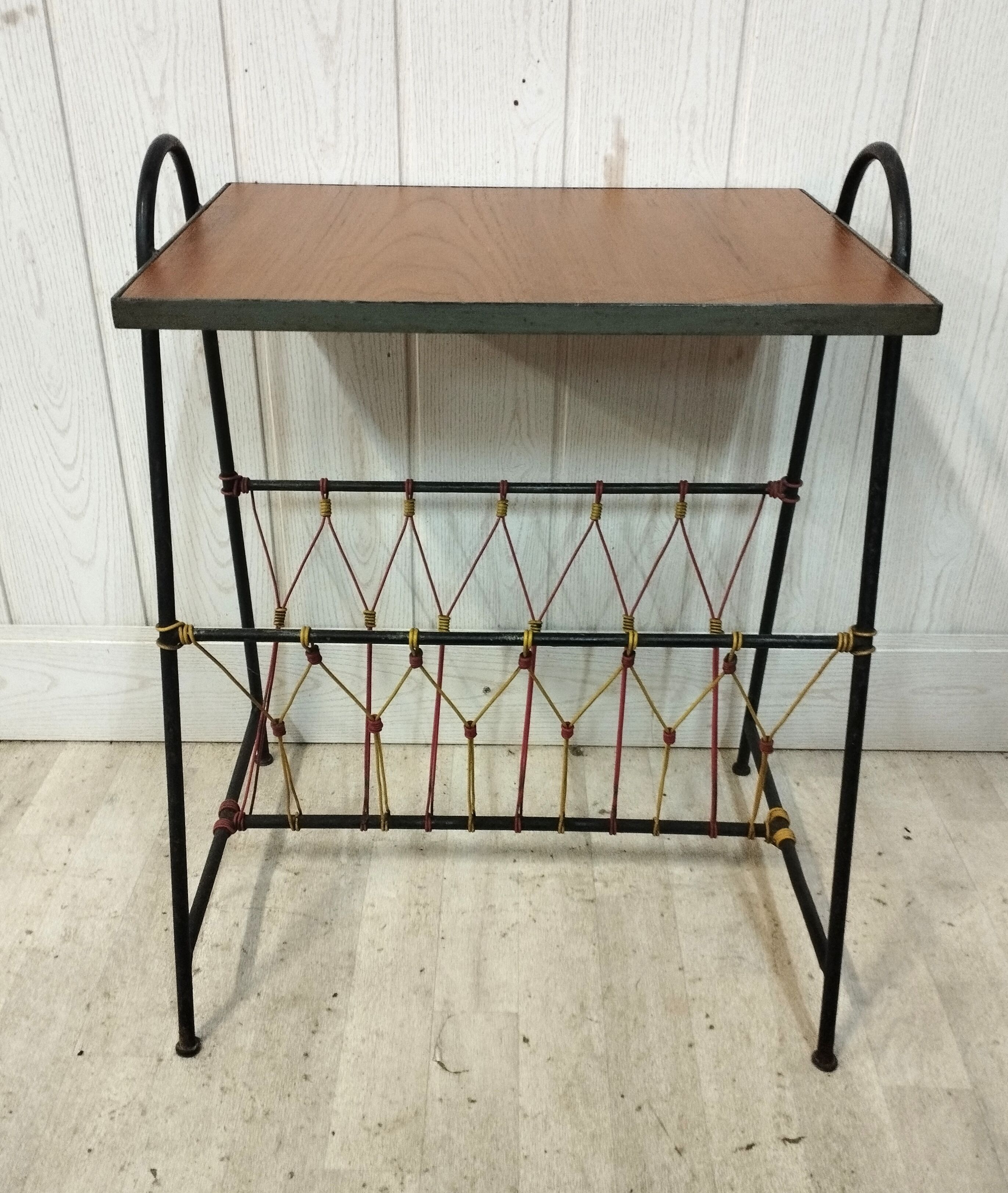 Side table metal black scoubidou and wood