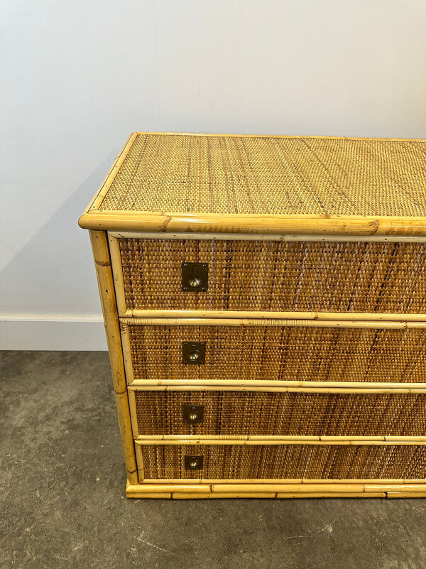 Commode en bambou, rotin et laiton du milieu du siècle par Dal Vera, Italie, années 1970