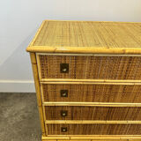 Midcentury bamboo, rattan and brass chest of drawers by Dal Vera, Italy, 1970s
