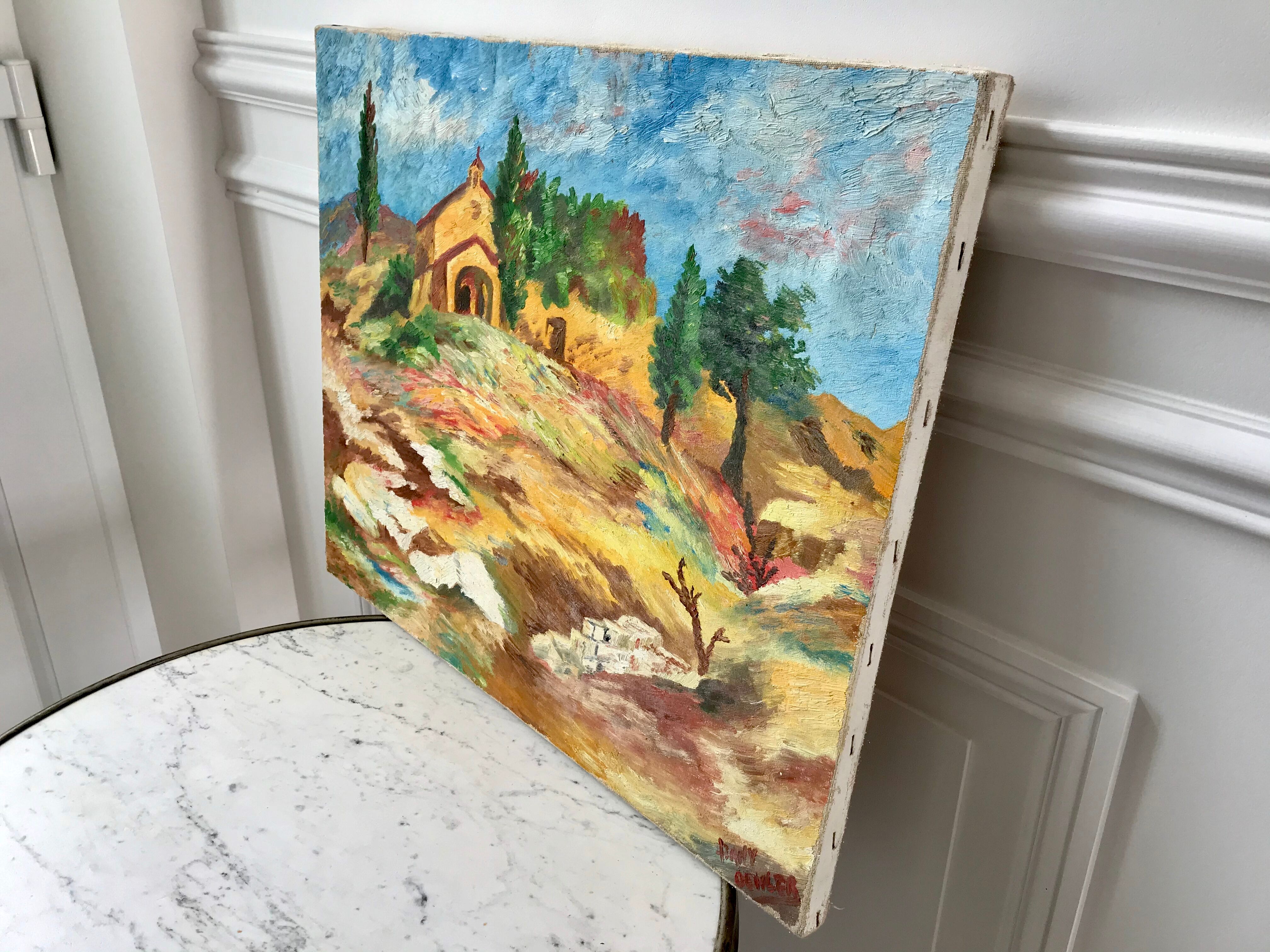 Oil on canvas painting ancient landscape