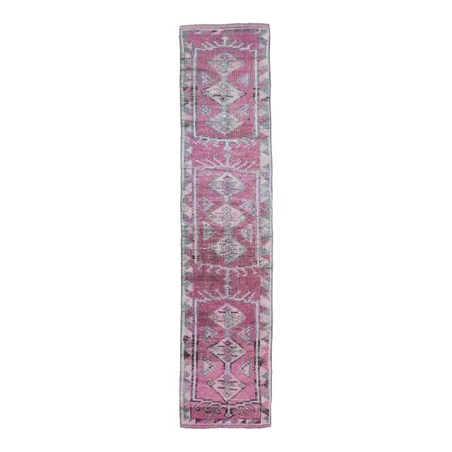 1970s Turkish handmade wool purple runner rug 76x340