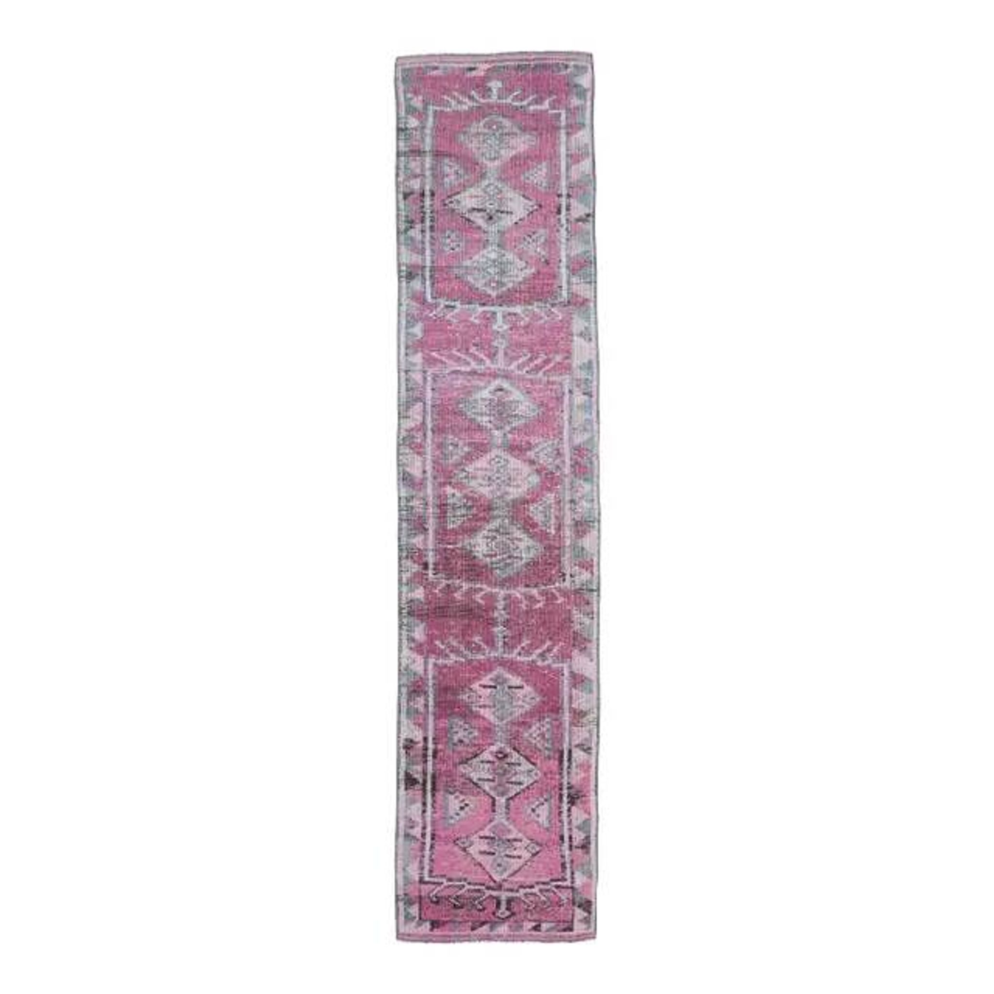 1970s Turkish handmade wool purple runner rug 76x340