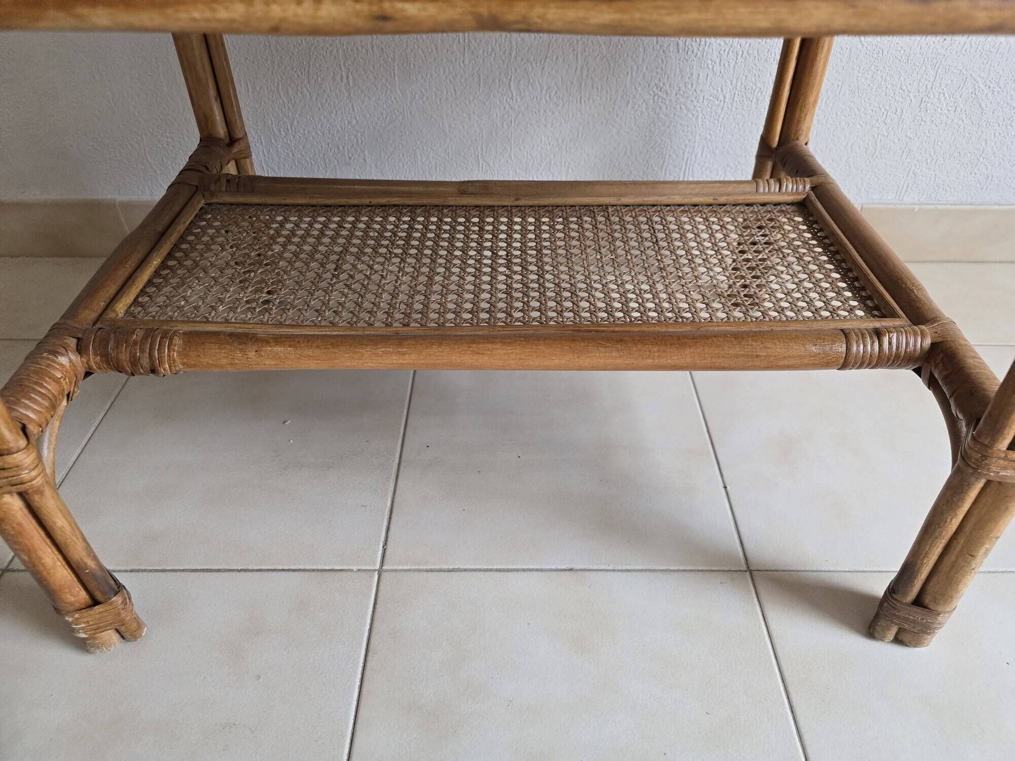 Vintage coffee table in rattan and cane – 1960s/70s