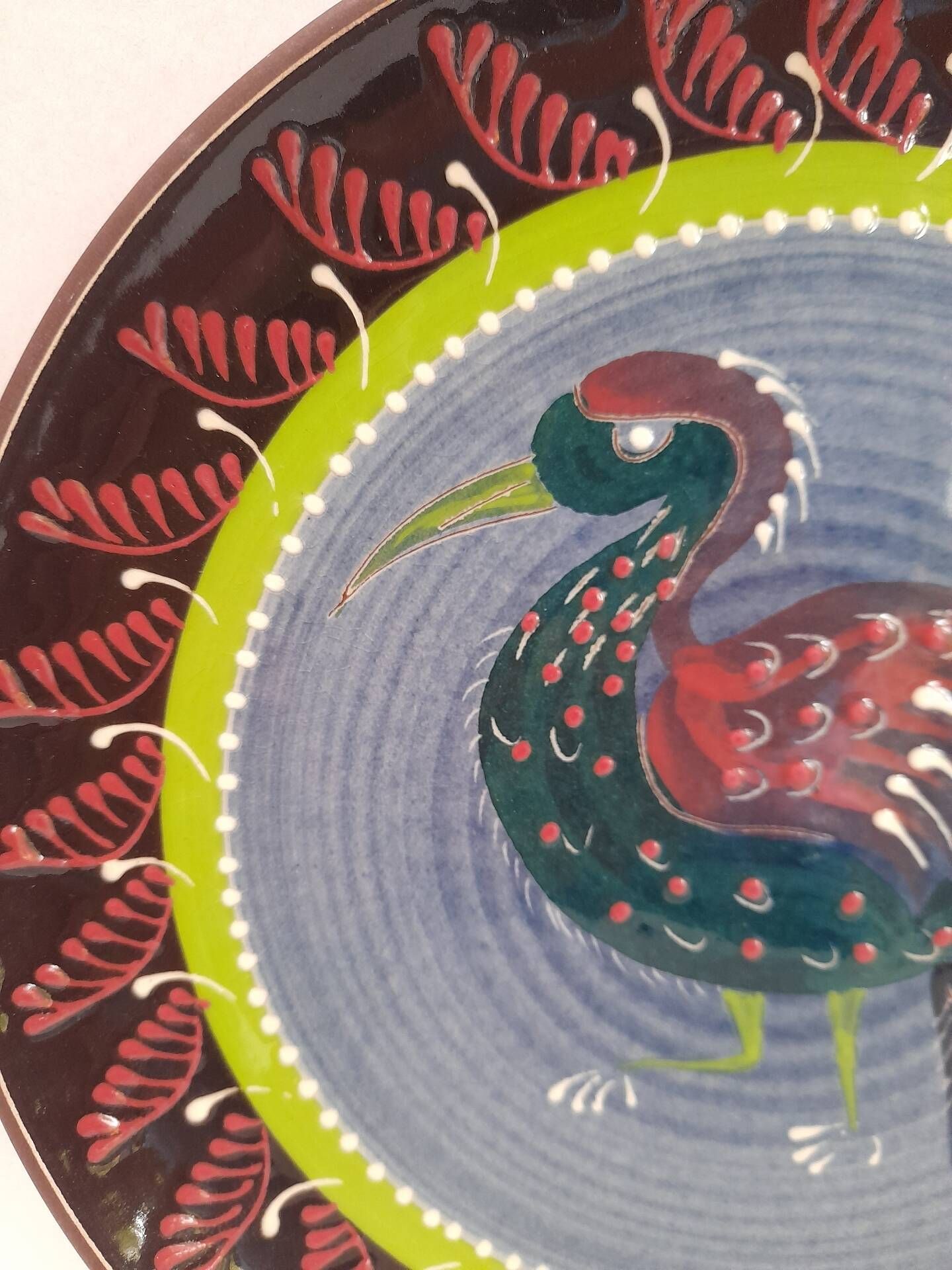 Ceramic wall plate folk bird