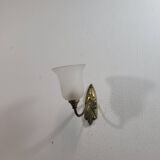 Vintage art deco wall light in opaline and brass