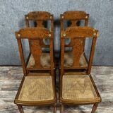 Krieger Paris: series of 4 Louis XVI chairs in burl, rosewood and walnut circa 1880