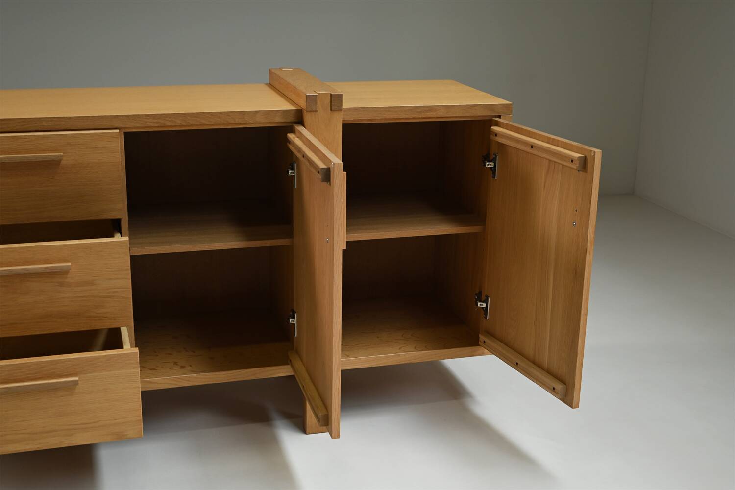 Large brustalist oak sideboard, Belgium.