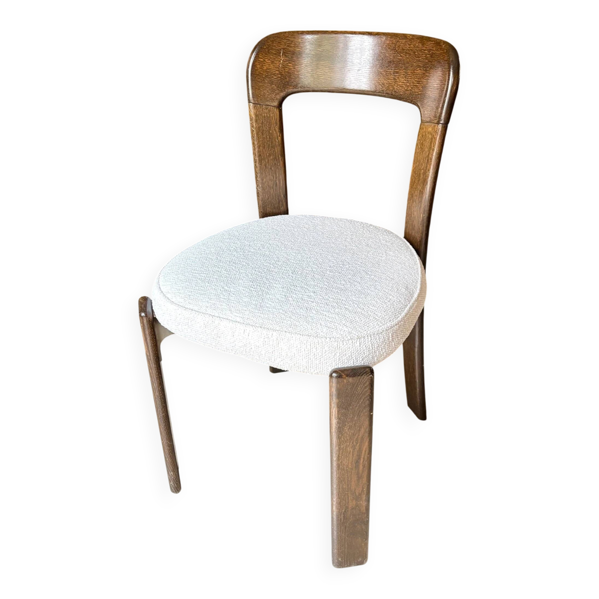 Beech chair with ecru boucle cotton "Rey" by Bruno Rey