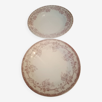 Vintage iron earthenware soup plate set
