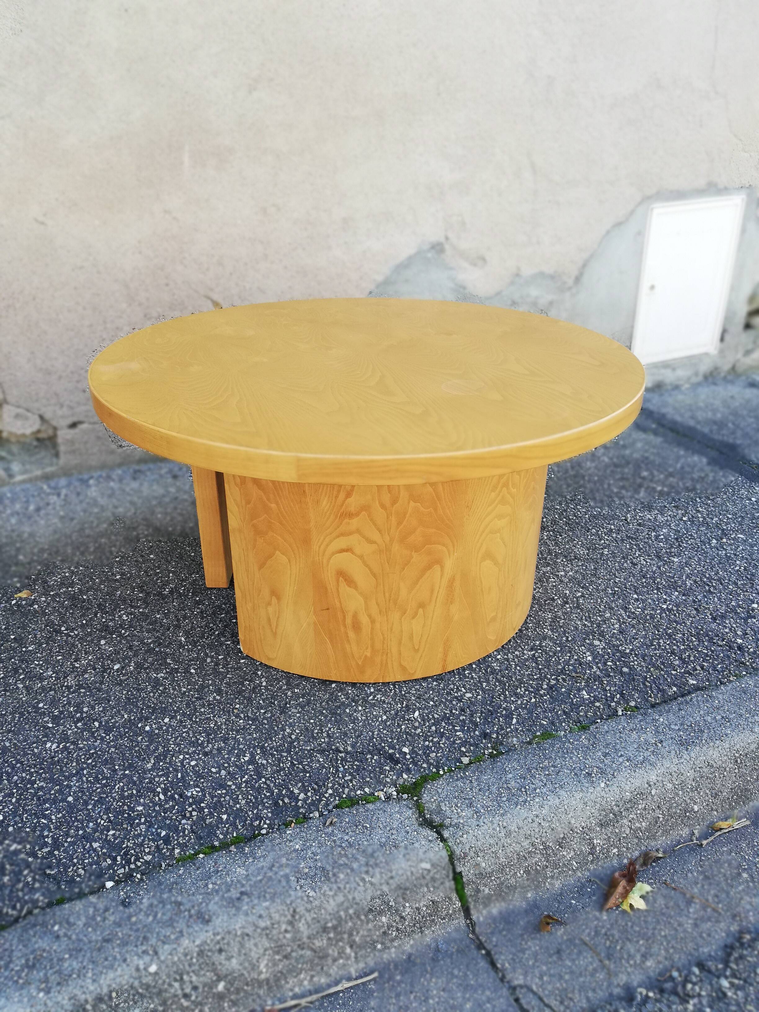 Vintage coffee table round light wood